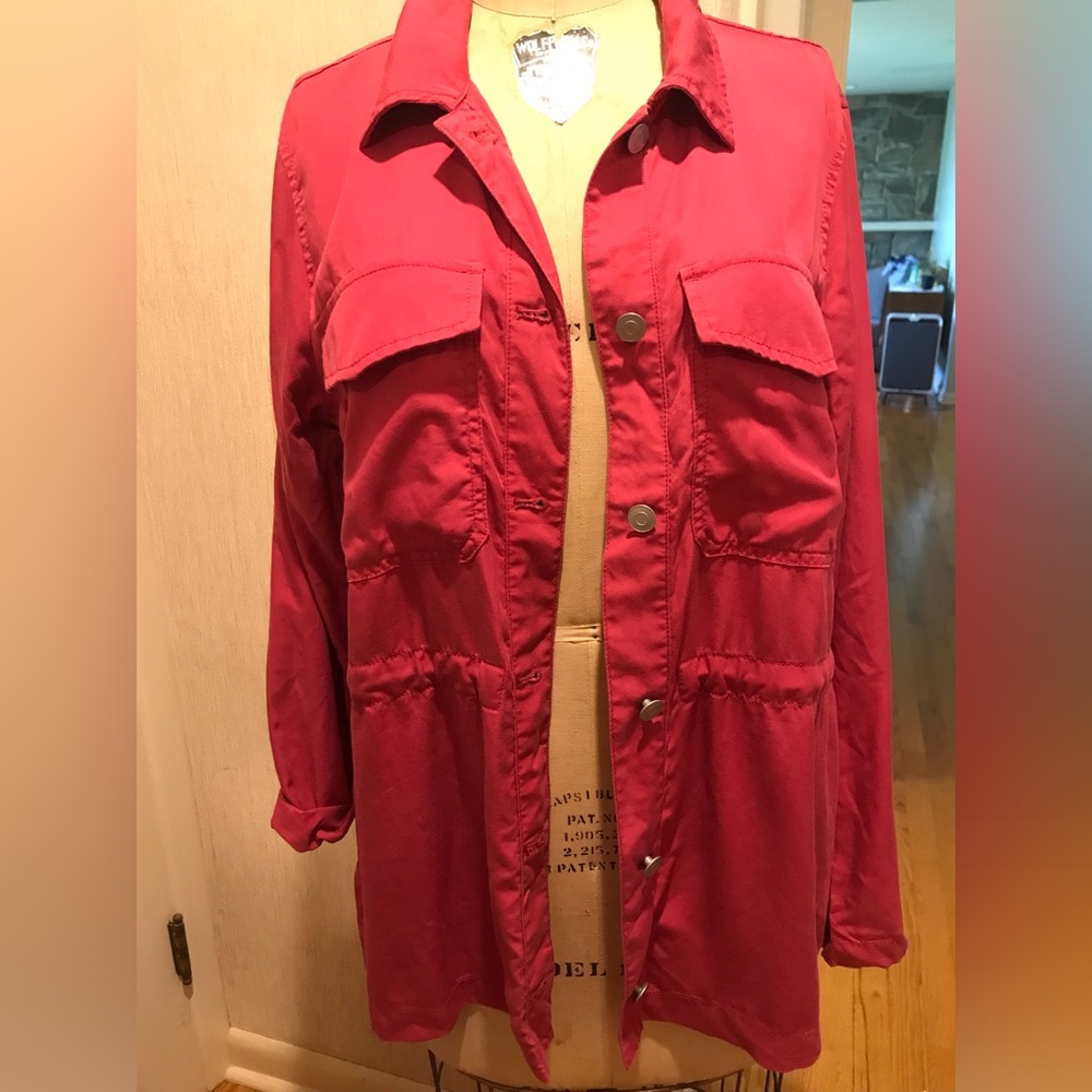 GAP Raspberry Pink Light Trench Jacket L - Picture 2 of 10